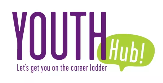 Youth hub logo purple and green