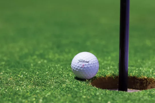 Golf ball on green